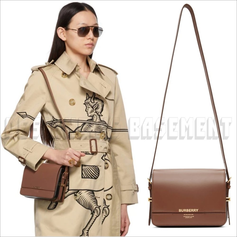 BURBERRY brown & black GRACE calfskin Leather convertible Small shoulder Bag NWT